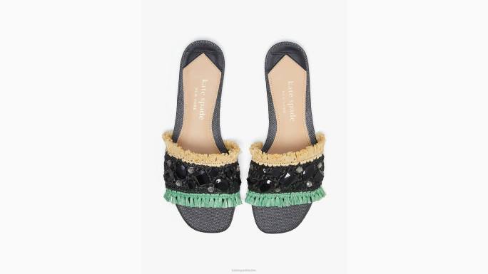 žene Kate Spade crna/prirodna/menta bora bora klizne sandale obuća 04HN578