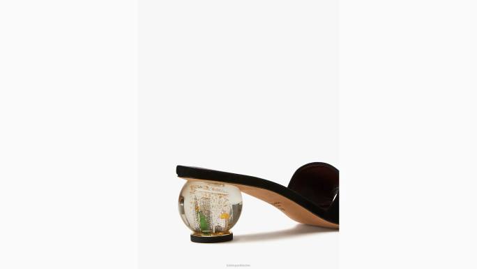 žene Kate Spade crno ulaštene klizne sandale obuća 04HN517