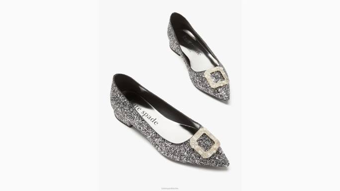 žene Kate Spade crno srebro zakopčati stanove obuća 04HN677