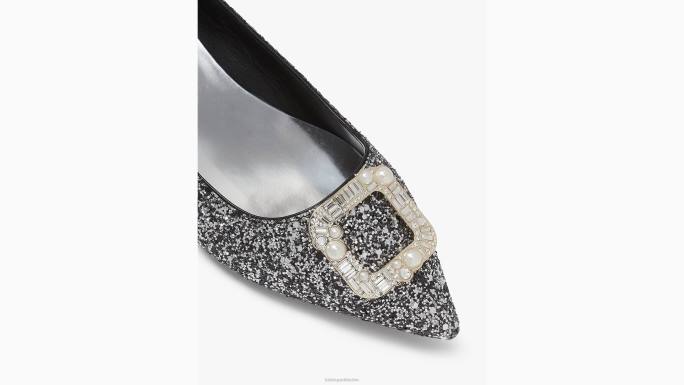 žene Kate Spade crno srebro zakopčati stanove obuća 04HN677