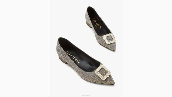 žene Kate Spade crno zlato srebro zakopčati stanove obuća 04HN596