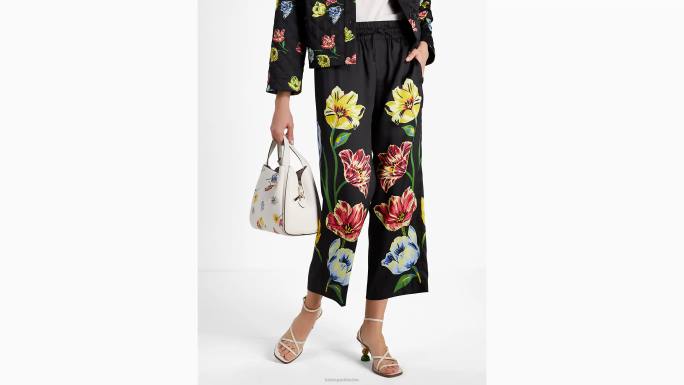 žene Kate Spade crno postavljene cvjetne hlače odjeća 04HN738