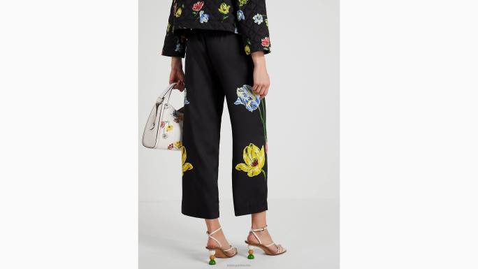 žene Kate Spade crno postavljene cvjetne hlače odjeća 04HN738