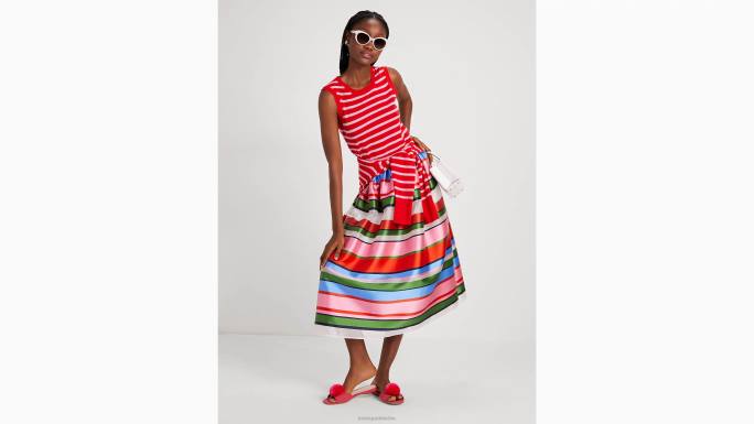 žene Kate Spade francuska krema/multi midi suknja od nedjeljne pruge od organze odjeća 04HN754
