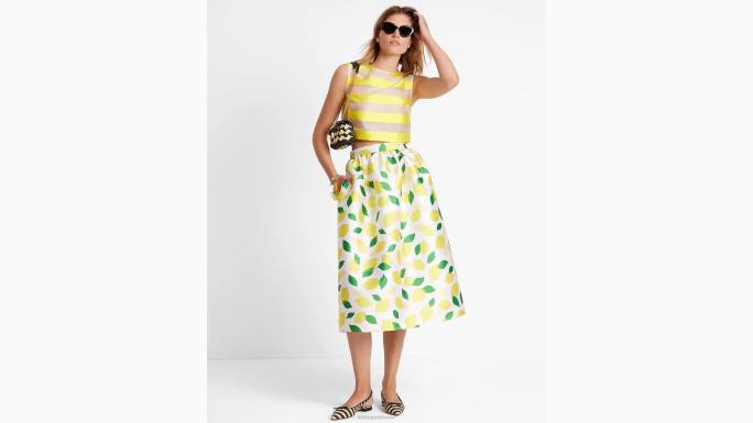 žene Kate Spade krema lemon toss mikado midi suknja odjeća 04HN727