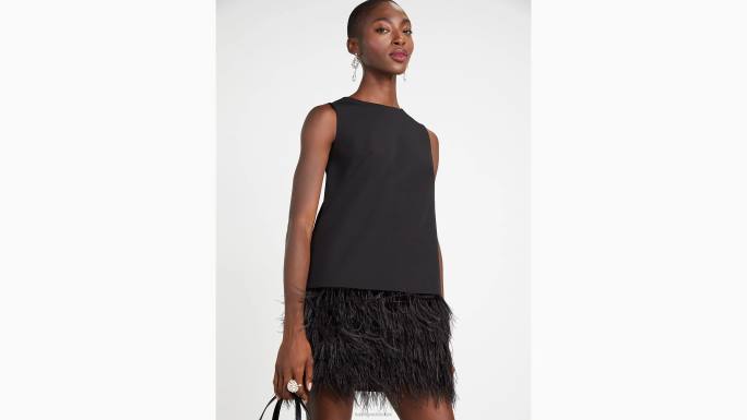 žene Kate Spade crno haljina od krepa s perjem odjeća 04HN864