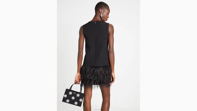 žene Kate Spade crno haljina od krepa s perjem odjeća 04HN864