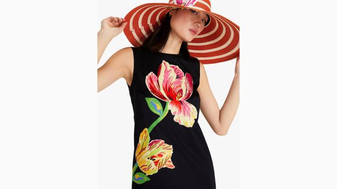 žene Kate Spade crno haljina s cvjetnim aplikacijama odjeća 04HN731