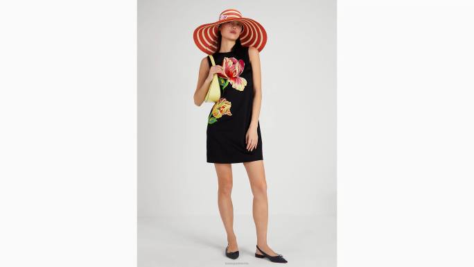 žene Kate Spade crno haljina s cvjetnim aplikacijama odjeća 04HN731