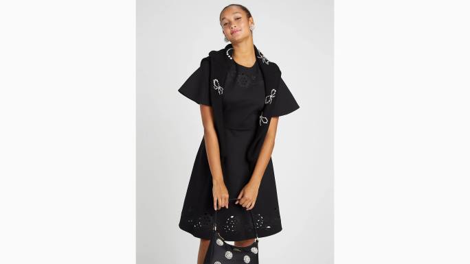 žene Kate Spade crno izvezena ponte haljina odjeća 04HN857