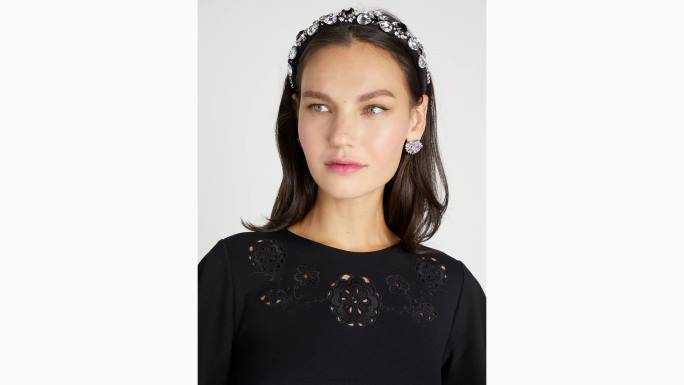 žene Kate Spade crno izvezena ponte haljina odjeća 04HN857