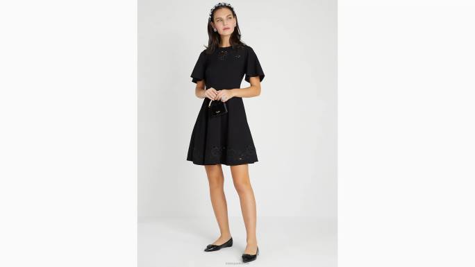 žene Kate Spade crno izvezena ponte haljina odjeća 04HN857