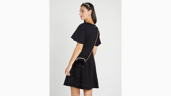 žene Kate Spade crno izvezena ponte haljina odjeća 04HN857