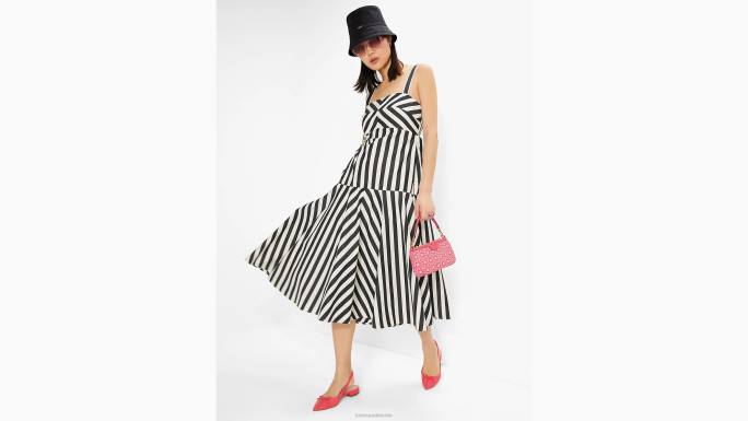 žene Kate Spade crno/krem midi haljina s terasastim prugama odjeća 04HN746
