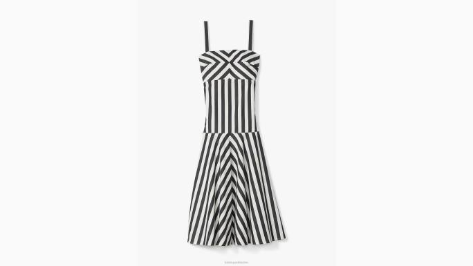 žene Kate Spade crno/krem midi haljina s terasastim prugama odjeća 04HN746