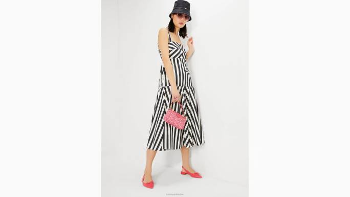 žene Kate Spade crno/krem midi haljina s terasastim prugama odjeća 04HN746