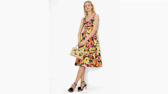 žene Kate Spade crno oslikani tulipani gracioznu haljinu odjeća 04HN732