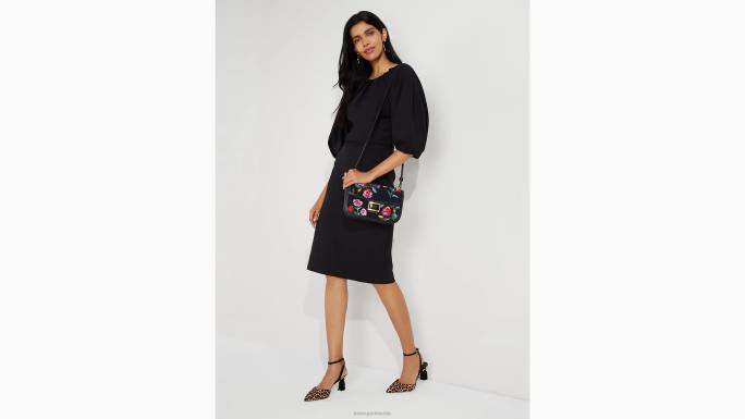 žene Kate Spade crno ponte plisirana haljina na ramenima odjeća 04HN876
