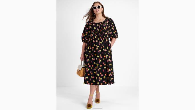 žene Kate Spade crno tulipanska rivijera haljina odjeća 04HN733