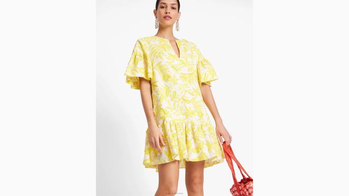žene Kate Spade kadmij žuta/krem tunika ukrašena tropskim lišćem odjeća 04HN719