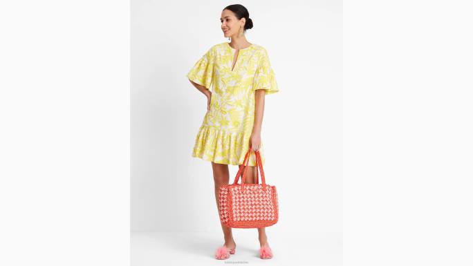 žene Kate Spade kadmij žuta/krem tunika ukrašena tropskim lišćem odjeća 04HN719