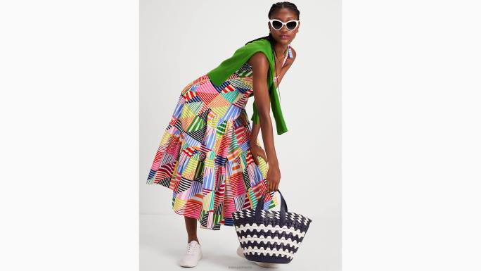 žene Kate Spade multi patchwork prugasta haljina na više razina odjeća 04HN739