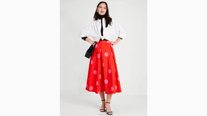 žene Kate Spade plamen grimizan ogromna suknja na točkice odjeća 04HN877