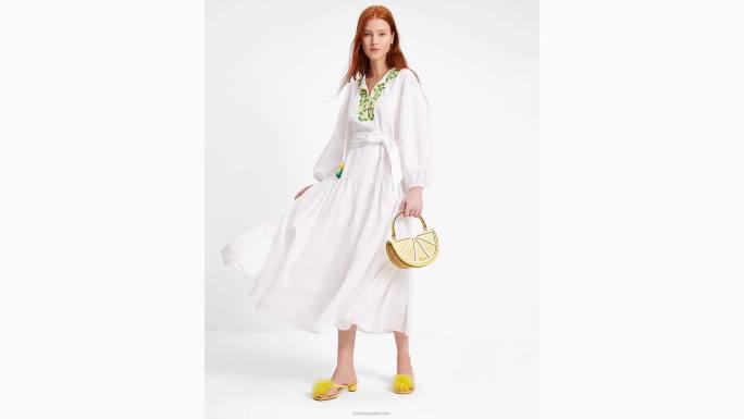 žene Kate Spade svježe bijelo izvezena košulja u obliku limuna na vezanje u struku odjeća 04HN703