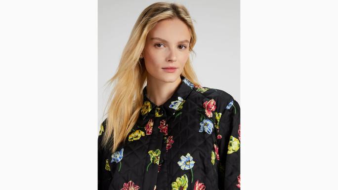 žene Kate Spade crno prošivena postavljena cvjetna jakna odjeća 04HN742