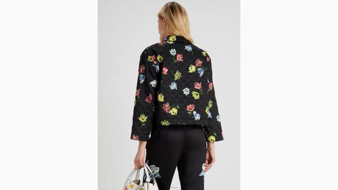 žene Kate Spade crno prošivena postavljena cvjetna jakna odjeća 04HN742