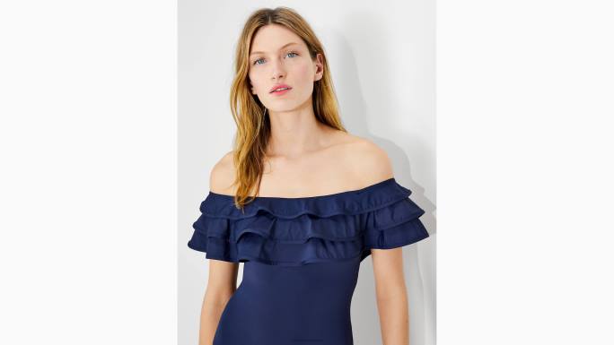žene Kate Spade blejzer plavi palm beach volančići s otvorenim ramenima jednodijelni odjeća 04HN799