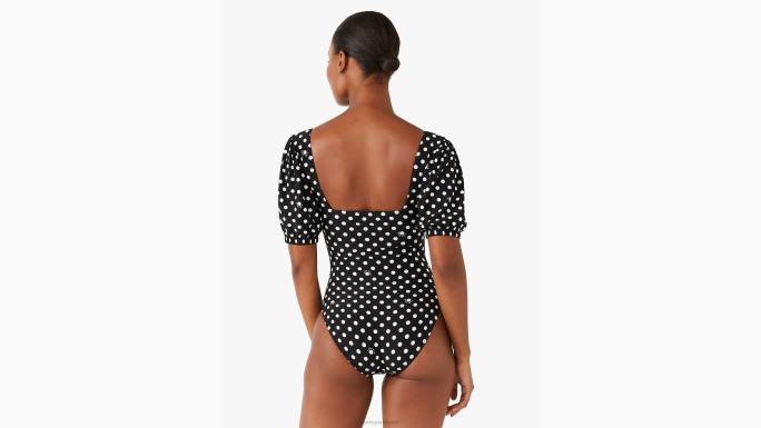 žene Kate Spade crno lia dot puf rukav jednodijelni odjeća 04HN809