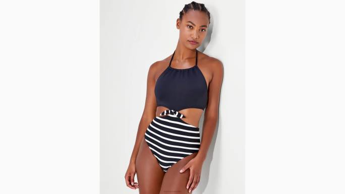 žene Kate Spade crno monokini s bretonskim prugama s visokim ovratnikom odjeća 04HN795