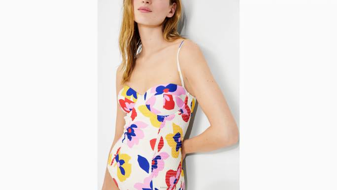 žene Kate Spade prirodni jednodijelni ljetni cvjetni smocked sa žicom odjeća 04HN862