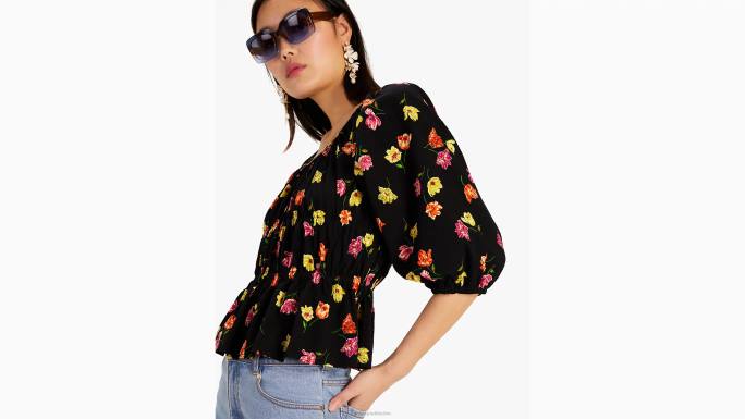 žene Kate Spade crno tulipan toss rivijera top odjeća 04HN741