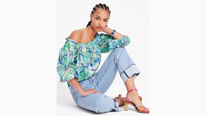 žene Kate Spade glacier blue multi anemone cvjetni top s otvorenim ramenima odjeća 04HN692