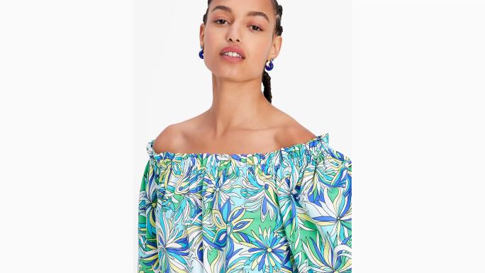 žene Kate Spade glacier blue multi anemone cvjetni top s otvorenim ramenima odjeća 04HN692