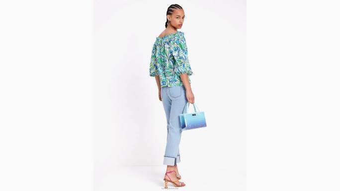 žene Kate Spade glacier blue multi anemone cvjetni top s otvorenim ramenima odjeća 04HN692