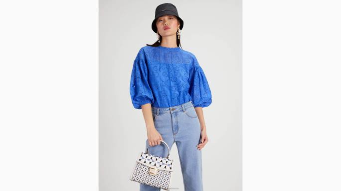 žene Kate Spade safirna izmaglica cvjetni gornji dio puf rukava s ušicama odjeća 04HN756