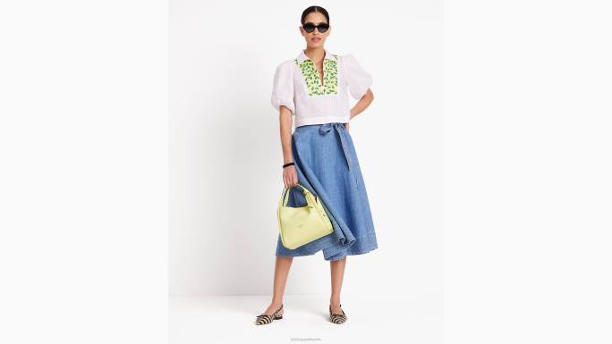 žene Kate Spade svježe bijelo izvezeni gornji dio s puf rukavima u boji limuna odjeća 04HN716