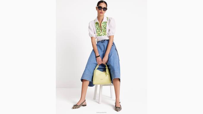 žene Kate Spade svježe bijelo izvezeni gornji dio s puf rukavima u boji limuna odjeća 04HN716