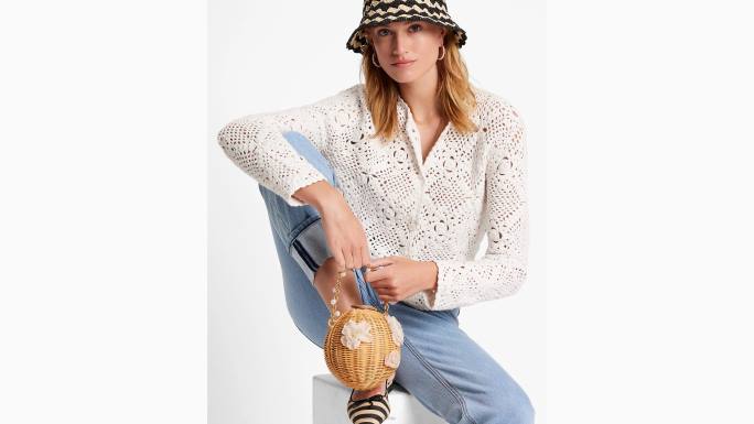 žene Kate Spade francuska krema heklani kardigan s okruglim ovratnikom odjeća 04HN709