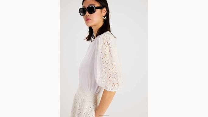 žene Kate Spade svježe bijelo majica s cvjetnim vezenjem odjeća 04HN753