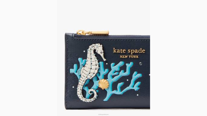žene Kate Spade blejzer plavi multi što je školjka ukrašavala mali tanki dvostruki novčanik pribor 04HN343
