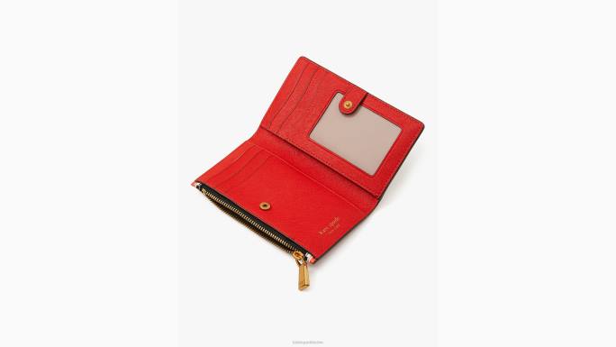 žene Kate Spade jarko crvena multi mali tanak dvostruki novčanik od reljefne kože pribor 04HN441