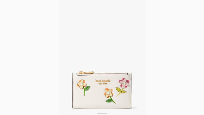 žene Kate Spade krema multi in bloom flower mali tanki dvostruki novčanik pribor 04HN375