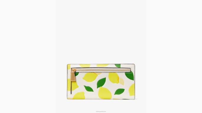 žene Kate Spade pergamena multi morgan lemon toss reljefni tanki dvostruki novčanik pribor 04HN448