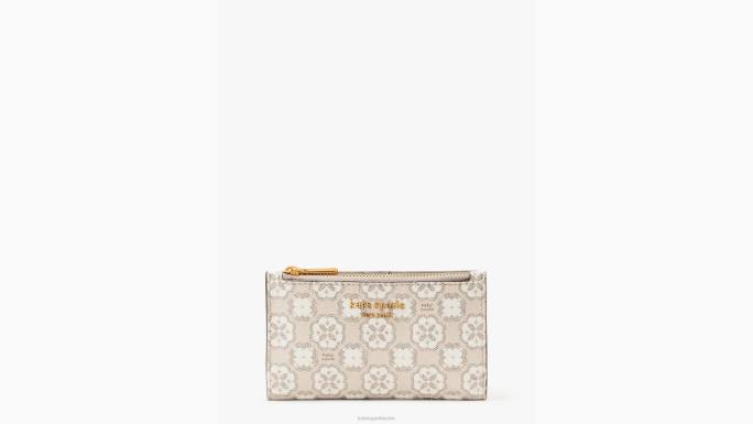 žene Kate Spade prirodni multi mali tanki dvostruki novčanik od platna obloženog cvjetnim monogramom pribor 04HN419