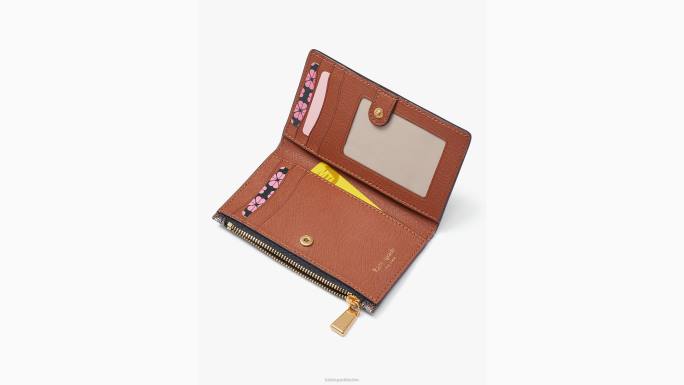 žene Kate Spade prirodni multi mali tanki dvostruki novčanik od platna obloženog cvjetnim monogramom pribor 04HN419