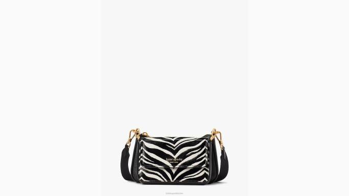 žene Kate Spade crni multi morgan zebra reljefni dvostruki crossbody pribor 04HN471